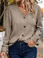 abordables Colores sólidos-Mujer Pulóveres Casual Suave Color puro Estriado Escote en Pico Botones De Punto Manga Larga Tops regulares Tejer Exterior Diario Fin de semana Negro Caqui Otoño Invierno