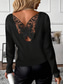 economico Top in Pizzo-Top in pizzo elegante da donna camicetta sexy in pizzo abbigliamento casual tinta unita top regolari maniche lunghe scollo giro patchwork in pizzo vestibilità regolare top romantici da indossare