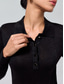 baratos suéter feminino-Suéter polo feminino de malha com gola polo de cor sólida e manga comprida, minimalista, de mistura de lã, formal, para trabalho, diário, primavera/outono
