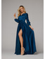 cheap Evening Dresses-A-Line Evening Gown Elegant Dress Wedding Guest Cocktail Party Floor Length 3/4 Length Sleeve V Neck Satin with Slit 2025