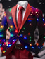 cheap Men&#039;s Printed Coats-Christmas Men&#039;s Christmas Pattern Coat Blazer Jacket Breathable Comfortable Artistic Casual Party Evening Wear Daily Festival Buttons 3D Print Multi Pocket Fall &amp; Winter Turndown Long Sleeve Red Blue