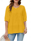 cheap Plain Tops-Women&#039;s Shirt Solid Color Floral Casual Boho 3/4 Length Sleeve Elbow Sleeve Crew Neck Regular Tops Vacation Party Daily Embroidered White Yellow Khaki Autumn / Fall Spring &amp; Summer