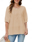 cheap Plain Tops-Women&#039;s Shirt Solid Color Floral Casual Boho 3/4 Length Sleeve Elbow Sleeve Crew Neck Regular Tops Vacation Party Daily Embroidered White Yellow Khaki Autumn / Fall Spring &amp; Summer