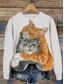 abordables Animales Tops-Mujer Estampado Gato Casual Manga Larga Sudadera Tops regulares Casual Uso Diario Beige Otoño Invierno