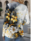 voordelige Bloementhee-Dames T-shirt Bloemig Casual Lange mouw Strakke ronde hals Normale tops Dagelijks Knop Afdrukken Assymmetrisch Grijs Lente Herfst