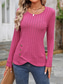 cheap Work Tops-Women&#039;s T Shirt Plain Fashion Modern Casual Long Sleeve Crew Neck Regular Tops Daily Weekend Buttons Fuchsia Brown Green Fall Winter