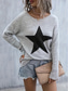 cheap Graphic Patterns &amp; Details-Women&#039;s Sweater Casual Soft Star Ribbed Crew Neck Knitted Long Sleeve Regular Tops Knit Outdoor Daily Weekend Gray Fall Winter