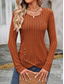 cheap Work Tops-Women&#039;s T Shirt Plain Fashion Modern Casual Long Sleeve Crew Neck Regular Tops Daily Weekend Buttons Fuchsia Brown Green Fall Winter