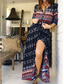 levne Boho šaty-Dámské Maxi šaty Volnočasové šaty Boho Chic šaty Boho šaty Čechy Roztomilý stylové Dovolená Denní Plážové Volný Grafika 3/4 délka rukávu Do V Černá Fialová Vodní modrá Léto Jaro Podzim