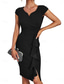 ieftine Rochie neagră pentru femei-Pentru femei Rochie de lucru Rochie de schimb Rochie teacă Elegant Birou Zilnic Rochii Midi Bufantă Peteci În V Manșon scurt Simplu Fit regulat Negru Vară Primăvară S M L XL 2XL