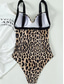 cheap One-pieces-Women&#039;s Swimwear One Piece Swimsuit Backless Patchwork Vintage Sexy Leopard Sleeveless Bathing Suits