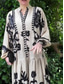 ieftine Rochie Boho de vacanță-Pentru femei Rochie Maxi Rochie casual Rochie leagăn Rochie Boho Epocă Έθνικ Casual Vacanță Zilnic Fit regulat Floral Manșon Lung Gât crestat Negru Alb Primăvară Toamnă