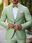 cheap Suits-Men&#039;s Party Wedding Linen Suits Sage Solid Colored Standard Fit 2 Piece Single Breasted Two-buttons