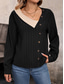voordelige Vrouwen Werk Tops-Dames Overhemd Blouse Effen Kleur Basic Casual Lange mouw V-hals Normale tops Dagelijks Lapwerk Knop Zwart Zomer Lente