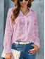 cheap Lace Tops-Women&#039;s White Elegant Lace Tops Eyelet Blouse Casual Solid Color Regular Tops Long Sleeve Shirt Collar Buttons Pocket Regular Fit Daily Romantic Petite Tops Summer Holiday Wear White Yellow Purple