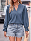 cheap Work Tops-Women&#039;s Blouse Solid Color Elegant Daily Stylish Long Sleeve V Neck Regular Tops Party Work Daily Embroidered Wine Blue Spring Fall