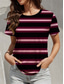 cheap Stripe&amp;Geometric tee-Women&#039;s T Shirt Striped Casual Short Sleeve Round Neck Regular Tops Daily Print Pink Blue Summer