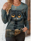 cheap Animals tee-Women&#039;s T Shirt Cat Casual Long Sleeve Crew Neck Regular Tops Daily Print Gray Spring Fall