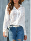 cheap Lace Tops-Women&#039;s White Elegant Lace Tops Eyelet Blouse Casual Solid Color Regular Tops Long Sleeve Shirt Collar Buttons Pocket Regular Fit Daily Romantic Petite Tops Summer Holiday Wear White Yellow Purple