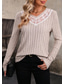 cheap Lace Tops-Women&#039;s Elegant Lace Tops Eyelet Blouse Casual Solid Color Regular Tops Long Sleeve V Neck Lace Patchwork Regular Fit Daily Romantic Petite Tops Summer Holiday Wear Gray Semi Formal Blouses