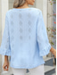 cheap Lace Tops-Women&#039;s Shirt Blouse Solid Color Basic Casual 3/4 Length Sleeve V Neck Regular Tops Daily Eyelet Pink Blue Green Spring Fall