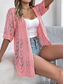 cheap Cardigans &amp; Outerwears-Women&#039;s Sweater Cardigan Casual Soft Pure Color Ribbed Open Front Knitted Hole Long Sleeve Long Tops Knit Outdoor Daily Weekend White Pink Summer