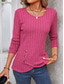 cheap Work Tops-Women&#039;s T Shirt Plain Fashion Modern Casual Long Sleeve Crew Neck Regular Tops Daily Weekend Buttons Fuchsia Brown Green Fall Winter