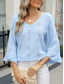 cheap Lace Tops-Women&#039;s Shirt Blouse Solid Color Basic Casual 3/4 Length Sleeve V Neck Regular Tops Daily Eyelet Pink Blue Green Spring Fall