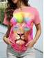 cheap T-shirts-Valentine&#039;s Day Women&#039;s T Shirt Animal Casual Short Sleeve Round Neck Regular Tops Daily Print Pink Summer
