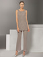 voordelige Vloerlengte-Jumpsuit  Pantalonpak 3 Delen Moeder van de bruid Jurk Strand Bruiloft Elegante Sieraad Hals Vloerlengte Chiffon Lange Mouw Wrap Inclusief met Kant Effen kleur