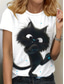 economico Maglietta Animali-Per donna maglietta Gatto Informale Manica corta Rotonda Top regolari Giornaliero Stampa Bianco Blu Estate