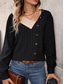 voordelige Vrouwen Werk Tops-Dames Overhemd Blouse Effen Kleur Basic Casual Lange mouw V-hals Normale tops Dagelijks Lapwerk Knop Zwart Zomer Lente
