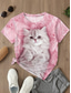 cheap Graphic shop tee-Women&#039;s T Shirt Cat Casual Short Sleeve Round Neck Regular Tops Daily Print Pink Summer