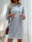 cheap Casual Dresses-Women&#039;s Normal Hoodie Dress Casual Plain Midi Dress Long Sleeve Hooded Patchwork Regular Fit Work Daily Gray Spring Fall Winter