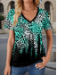 cheap Art&amp;Design tee-Women&#039;s T Shirt Leopard Stylish Casual Short Sleeve V Neck Regular Tops Daily Print Green Summer