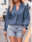 cheap Work Tops-Women&#039;s Blouse Solid Color Elegant Daily Stylish Long Sleeve V Neck Regular Tops Party Work Daily Embroidered Wine Blue Spring Fall