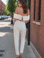 cheap Wedding Jumpsuits/Pantsuit-Crepe Wedding Jumpsuit Bustier Off Shoulder With Detachable Skirt Ankle Length Stretch Fabric Bridal Gowns With Solid Color