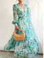 cheap Elegant Floral Dresses-Women&#039;s Maxi Dress Casual Dress Swing Dress A Line Dress Casual Daily Regular Fit Floral Long Sleeve V Neck Yellow Orange Green Summer Spring Fall
