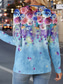preiswerte T-Shirts-Damen T Shirt Blumen Stilvoll Brautkleider schlicht Langarm V Ausschnitt Normale Oberteile Täglich Knopf Bedruckt Blau Frühling Herbst