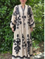ieftine Rochie Boho de vacanță-Pentru femei Rochie Maxi Rochie casual Rochie leagăn Rochie Boho Epocă Έθνικ Casual Vacanță Zilnic Fit regulat Floral Manșon Lung Gât crestat Negru Alb Primăvară Toamnă