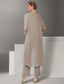 voordelige Vloerlengte-Jumpsuit  Pantalonpak 3 Delen Moeder van de bruid Jurk Strand Bruiloft Elegante Sieraad Hals Vloerlengte Chiffon Lange Mouw Wrap Inclusief met Kant Effen kleur