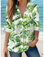 cheap T-shirts-Women&#039;s Shirt Hawaiian Casual Leaf Regular Tops Long Sleeve Shirt Collar Buttons Print Regular Fit Work Daily Green Summer Holiday Clothes Beach Wear