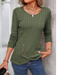 cheap Work Tops-Women&#039;s T Shirt Plain Fashion Modern Casual Long Sleeve Crew Neck Regular Tops Daily Weekend Buttons Fuchsia Brown Green Fall Winter