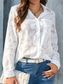 cheap Lace Tops-Women&#039;s White Elegant Lace Tops Eyelet Blouse Casual Solid Color Regular Tops Long Sleeve Shirt Collar Buttons Pocket Regular Fit Daily Romantic Petite Tops Summer Holiday Wear White Yellow Purple