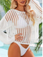 cheap Cover Up-Women&#039;s Swimwear Cover Up Swimsuit Cut Out Vacation Beach Wear Solid Color Round Neck Long Sleeve Bathing Suits