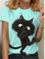 economico Maglietta Animali-Per donna maglietta Gatto Informale Manica corta Rotonda Top regolari Giornaliero Stampa Bianco Blu Estate