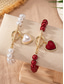abordables Collar de mujer-Conjunto de collar y pulsera de perlas rojas para mujer con colgante de corazón, diseño de cierre en tono dorado, joyería elegante para regalo de San Valentín, bodas y ocasiones especiales.