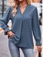cheap Work Tops-Women&#039;s Blouse Solid Color Elegant Daily Stylish Long Sleeve V Neck Regular Tops Party Work Daily Embroidered Wine Blue Spring Fall
