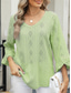 cheap Lace Tops-Women&#039;s Shirt Blouse Solid Color Basic Casual 3/4 Length Sleeve V Neck Regular Tops Daily Eyelet Pink Blue Green Spring Fall