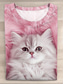 cheap Graphic shop tee-Women&#039;s T Shirt Cat Casual Short Sleeve Round Neck Regular Tops Daily Print Pink Summer